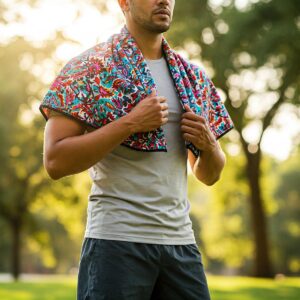 Staying cool during exercise with a perfect cooling towel.