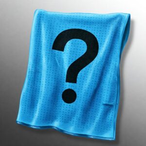 Conceptual illustration of a cooling towel with a question mark, symbolizing potential dangers or risks associated with their use.