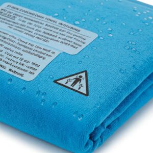 Cooling towel displayed with safety guidelines or a warning icon, addressing concerns about the safe and proper use of these products.