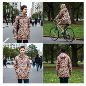 Raincoat factor pattern applied across different fashionable raincoat styles.