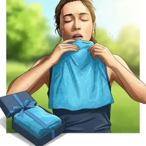  Illustration suggesting the Alfamo cooling towel as a practical and thoughtful gift for active individuals.
