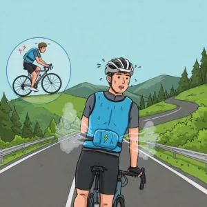 Image showing the easy application and adjustable features of a bike cooling vest for a secure fit.