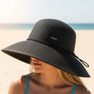  Iconic black beach hat providing shade and sun protection, a must-have for sunny days.