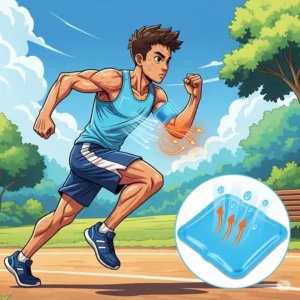 Dynamic illustration of an athlete wearing a cooling band during a run, emphasizing its benefits for performance and recovery in sports.