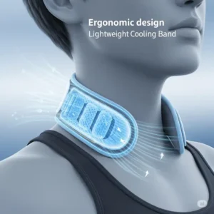 Detailed illustration showcasing the ergonomic design of a cooling band, highlighting its lightweight and flexible construction for optimal comfort.