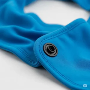 Close-up of the secure snap on mechanism of a cooling neck scarf, designed for easy wear.