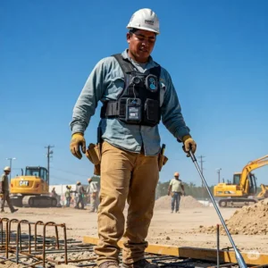 An individual staying cool while engaged in outdoor work or recreation with a battery powered cooling vest.