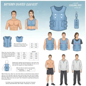 A helpful size chart for selecting the right fit for a battery operated cooling vest.