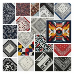 Collage of various cool bandana patterns and designs suitable for men, including classic and modern prints.