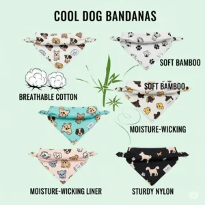 An illustration highlighting various fabric types commonly used for cool dog bandanas, emphasizing comfort and durability.