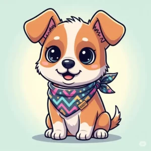 A cute cartoon dog wearing a stylish and cool dog bandana, highlighting how accessories enhance a pet's personality.