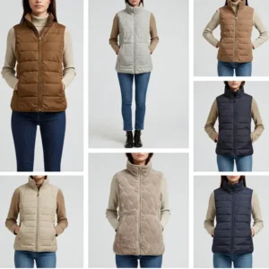 Chic and cool vests for women, showing a stylish faux fur option.