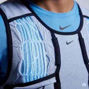 Close-up of the advanced cooling technology and breathable fabric used in a Nike cooling vest, highlighting its innovative heat management properties.