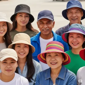 Water droplets beading and rolling off the surface of a nylon hat, showcasing its quick-drying and water-resistant properties.