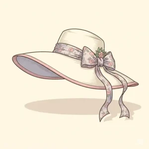 Charming illustration of a vintage-style Sunday afternoon hat with a decorative ribbon, reflecting timeless elegance.