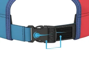 A close-up illustration of the adjustable strap on the back of a running sun hat, highlighting its customizable and secure fit for any head size