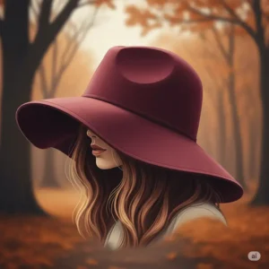 A stylish felt floppy hat in a rich burgundy color, perfect for an autumn outfit, illustrated with a soft, textured appearance