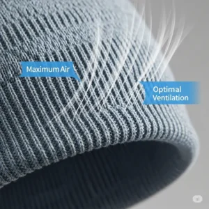 A close-up graphic showcasing the advanced, breathable fabric of a cooling beanie designed for maximum airflow and comfort.