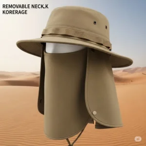 Stylish women's desert hat with a wide brim, offering both sun protection and a fashionable look for travel.