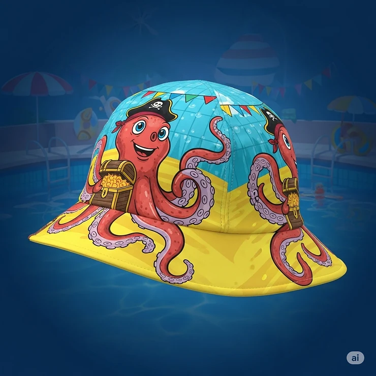 A fun and quirky illustration of a novelty water hat with a humorous design, perfect for pool parties and adding a playful touch to water-based fun.