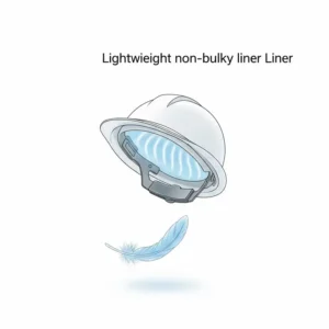 An illustration highlighting the lightweight and non-bulky design of the hard hat cooling liner, providing comfort without adding extra weight