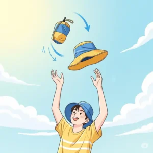 Illustration emphasizing the lightweight and comfortable nature of a packable sun hat.