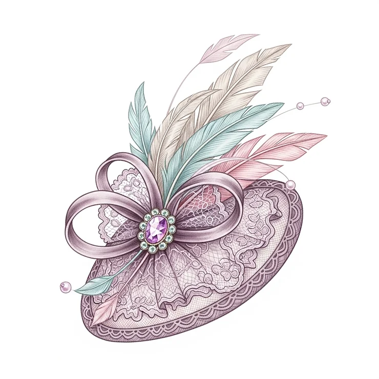 Close-up illustration of a delicate mini fascinator hat with feathers, a charming small hat for ladies attending a special event.