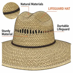 An illustration showcasing the natural materials used to craft a durable straw lifeguard hat.