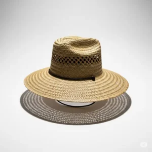  The distinctive shadow cast by a straw lifeguard hat, emphasizing its broad brim and sun-blocking capabilities.