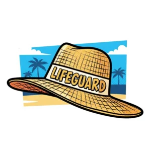 A stylized illustration of a straw lifeguard hat, conveying a relaxed and sunny vibe.