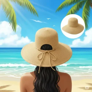 Woman wearing a stylish sun hat with a convenient ponytail hole, perfect for outdoor activities