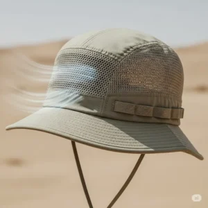 Desert hat designed with mesh ventilation panels for enhanced airflow and comfort in extreme heat.