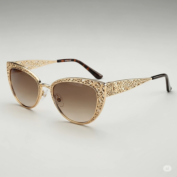 A chic cat-eye gold sunglasses frame with intricate detailing, perfect for a fashionable statement.