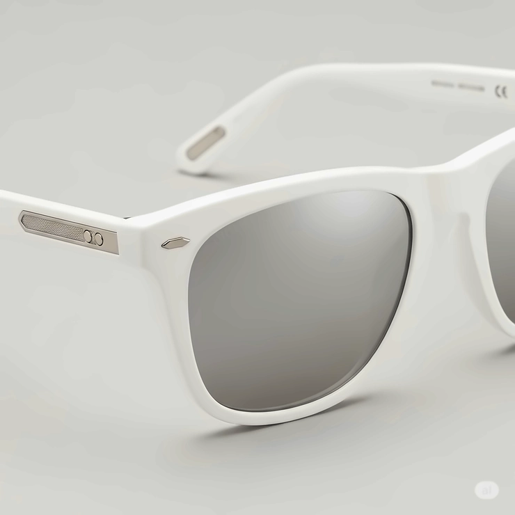 Close-up of premium designer white sunglasses for men, highlighting luxury craftsmanship.