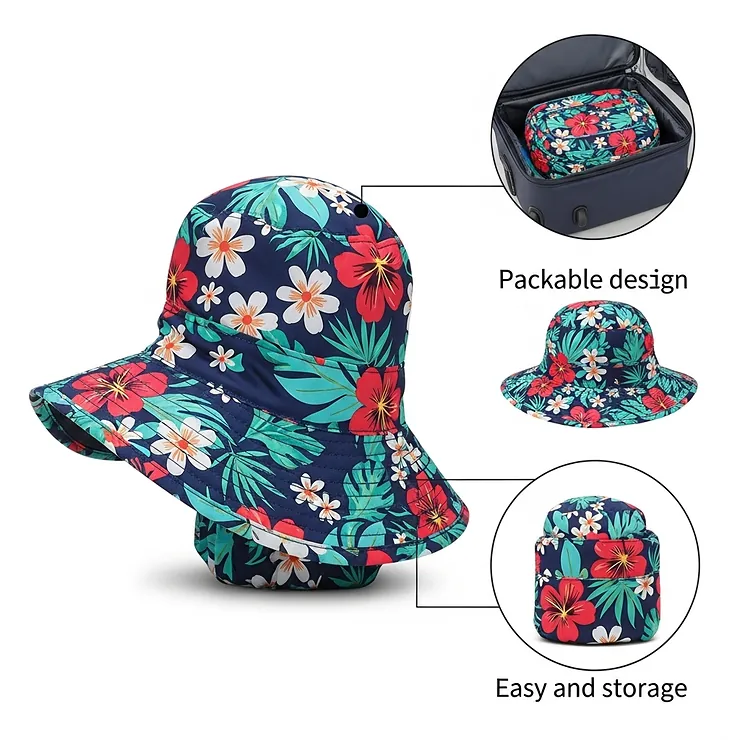 A lightweight, foldable pool hat shown compact for easy packing, ideal for travel and beach vacations.