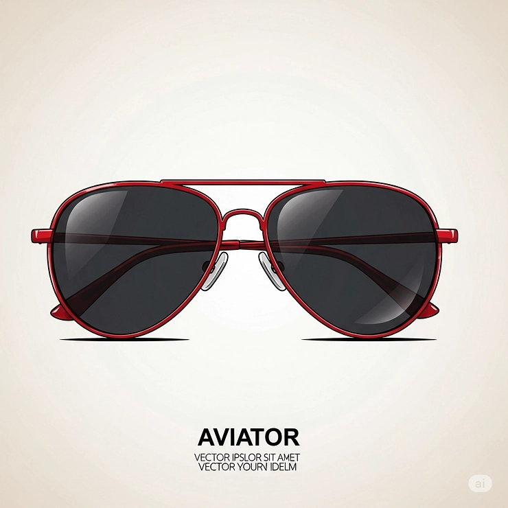 Vector art showcasing a pair of men's red aviator sunglasses, highlighting their iconic design and vibrant hue.