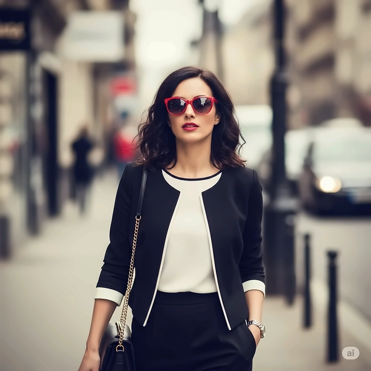 Stylish woman wearing classic red ladies sunglasses, perfect for sun protection and a fashionable look.