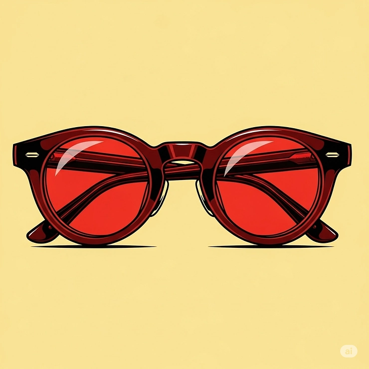 Graphic illustration of men's round red sunglasses, suitable for a vintage or retro-inspired aesthetic.