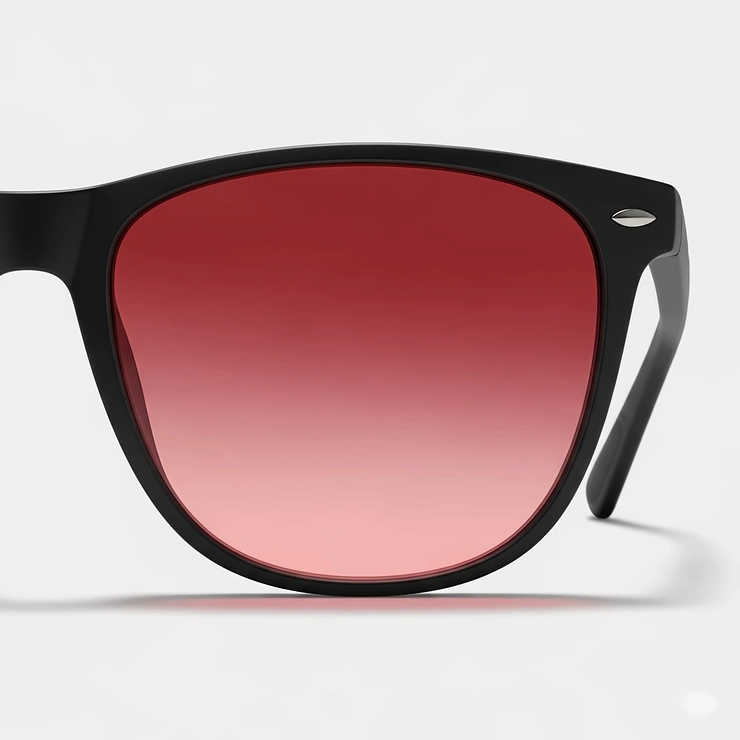 Detailed illustration of red gradient lens sunglasses, showing a smooth transition in lens color.