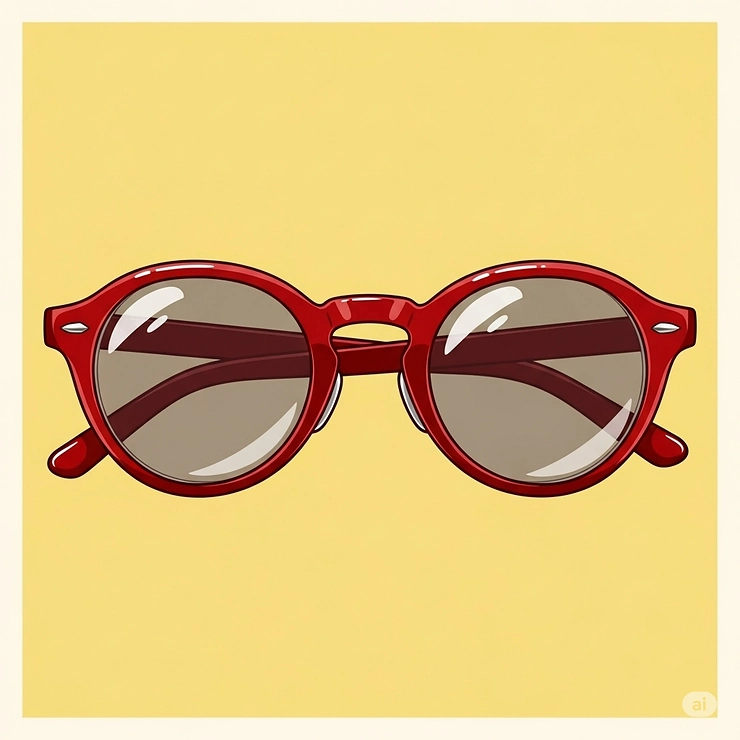 Retro illustration of vintage red round sunglasses, evoking a classic and timeless style.