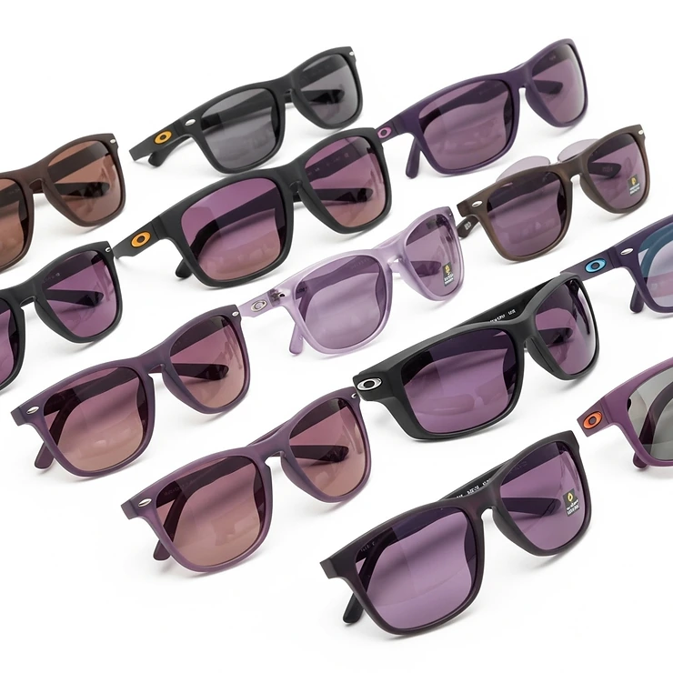 Collection of purple Oakley sunglasses in various shades and frame styles, offering a diverse range of options for different preferences.