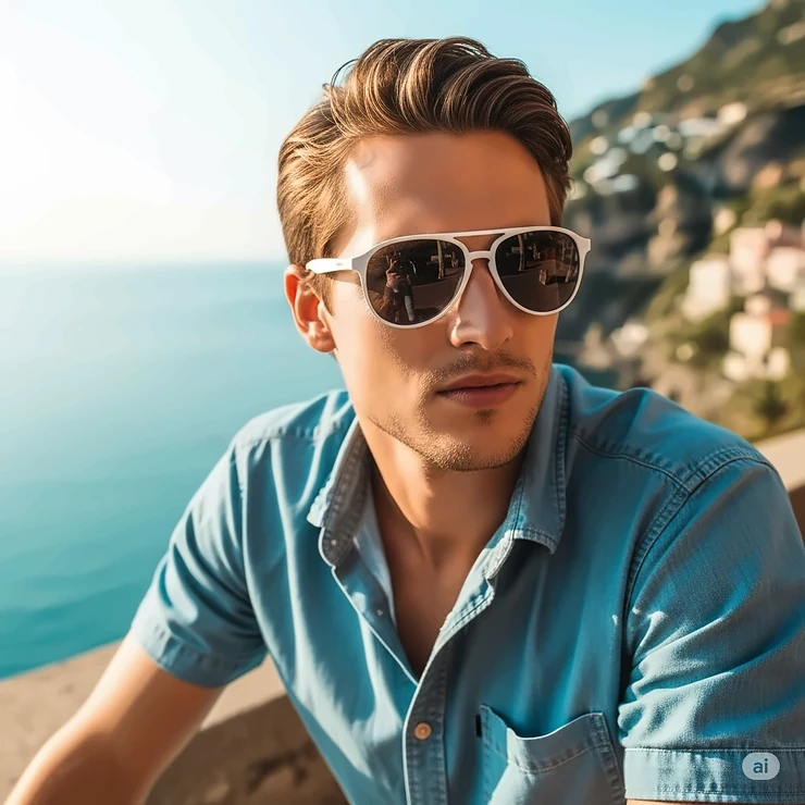 Classic aviator white sunglasses for men, offering timeless style and UV protection.