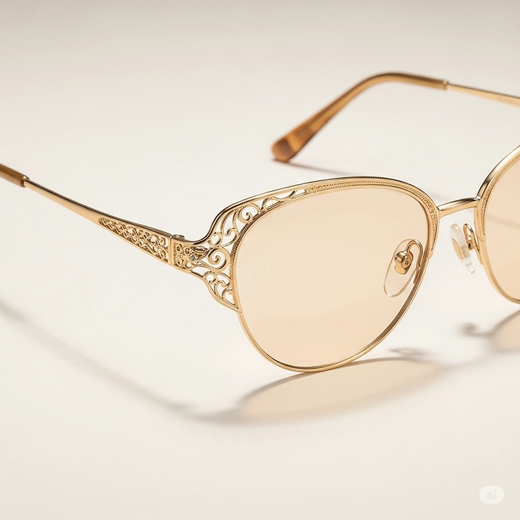 An elegant women's gold sunglasses frame, designed with delicate accents and a comfortable fit.