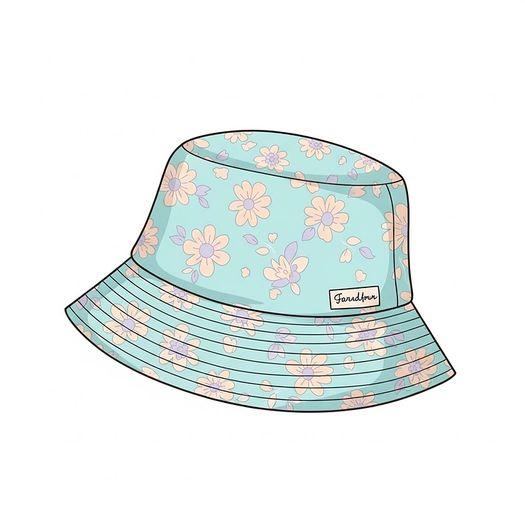 An illustration of a charming pastel-colored bucket hat, a popular choice for womens summer fashion.