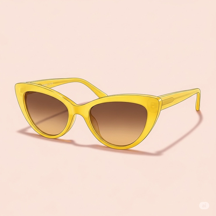 Elegant illustration of yellow cat-eye sunglasses, designed for a chic and glamorous look.