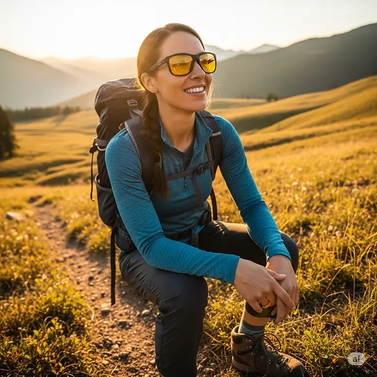 Outdoor enthusiast enjoying nature with yellow lens sunglasses, ideal for brightening views and sharpening details in varied lighting.