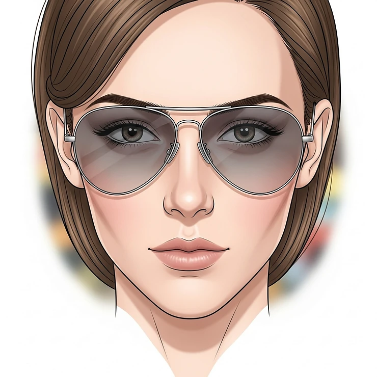 A close-up illustration of a person with a heart-shaped face wearing classic aviator glasses, which help to soften their facial angles.