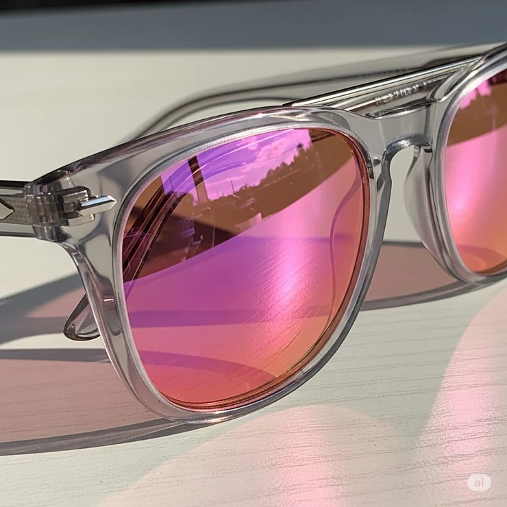 A detailed close-up shot of a pair of high-quality pink lens sunglasses, highlighting the vibrant color and clarity of the lenses.