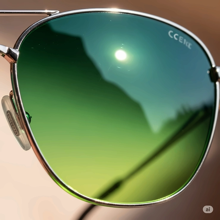 An image of gradient green sunglass lenses, transitioning from a darker shade at the top to a lighter one at the bottom.