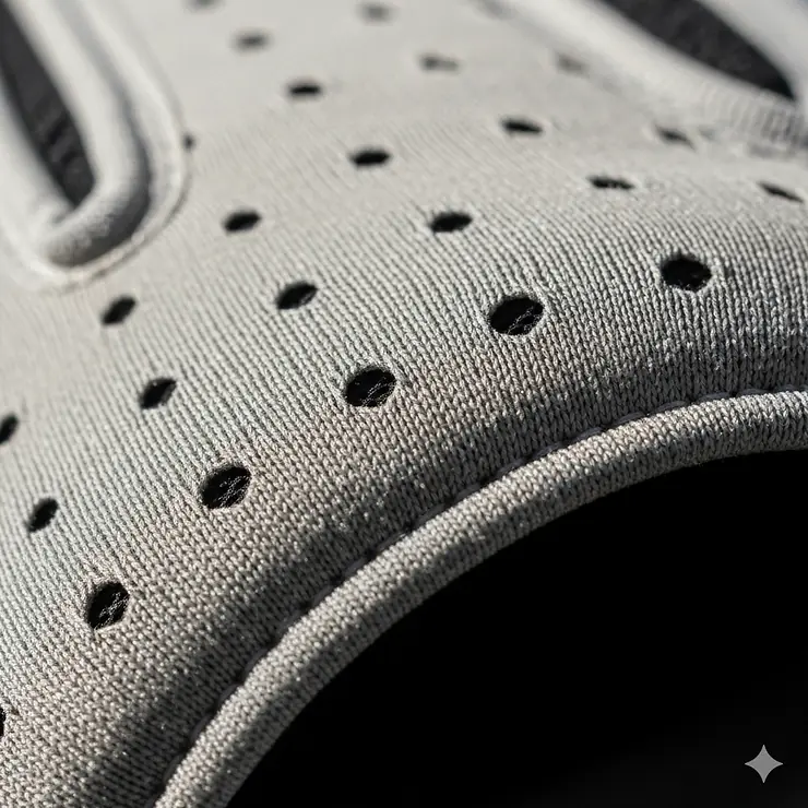 A macro photo showing the breathable, UV-protective fabric of the driving gloves, highlighting the material's texture and quality for ultimate sun defense.